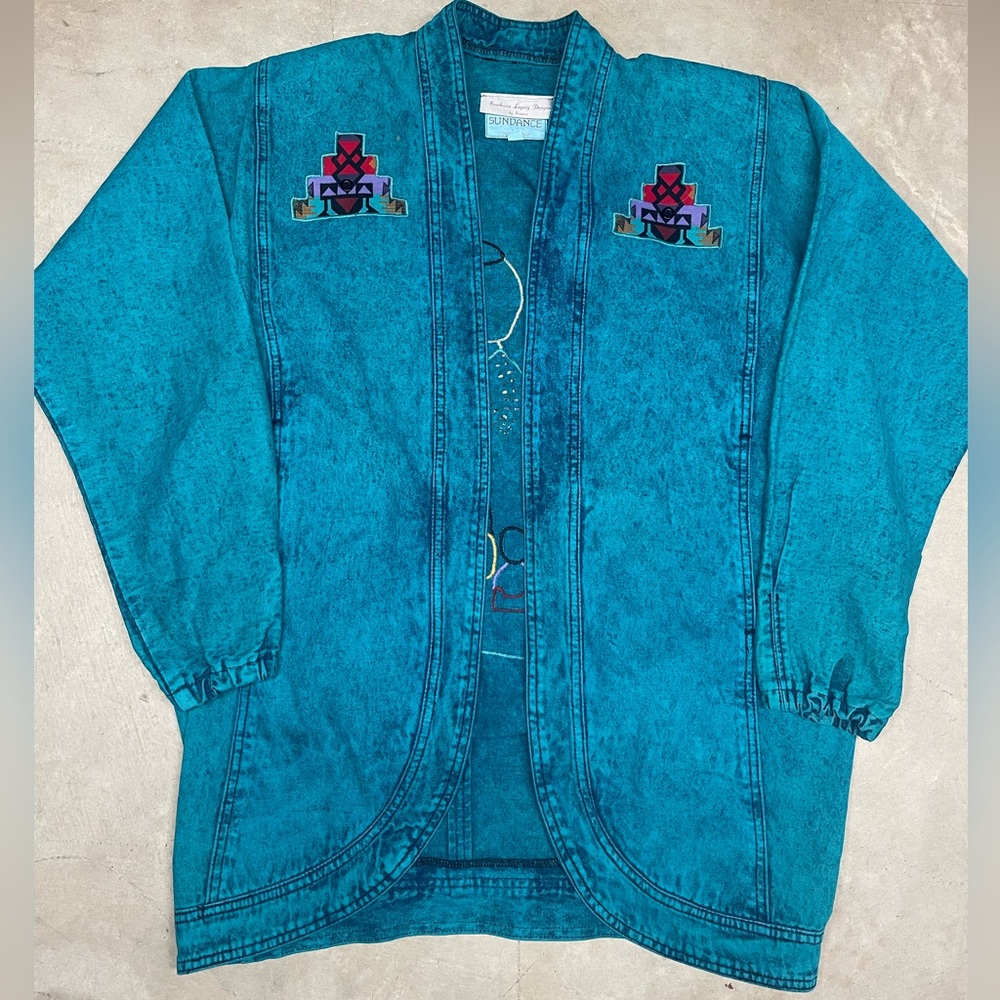 Vintage Native Inuit Storyteller Patchwork Denim … - image 2